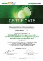 Brawoliner-hose-lining-trenchless-rehabilitation-damaged-sewage-pipes-without-cutting-demolition_training-certificate Brawoliner training on trenchless no-dig pipeline repairs - Green Moles Cyprus