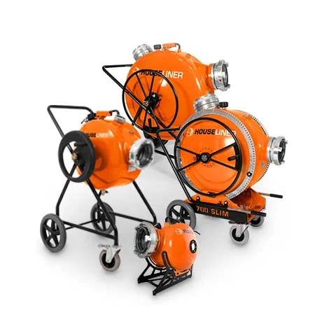 Houseliner-Sacpro-invertion-pipelining-drums-extruders Sewer drain pipe lining inversion drums Houseliner, Sacpro extruders, exo 700